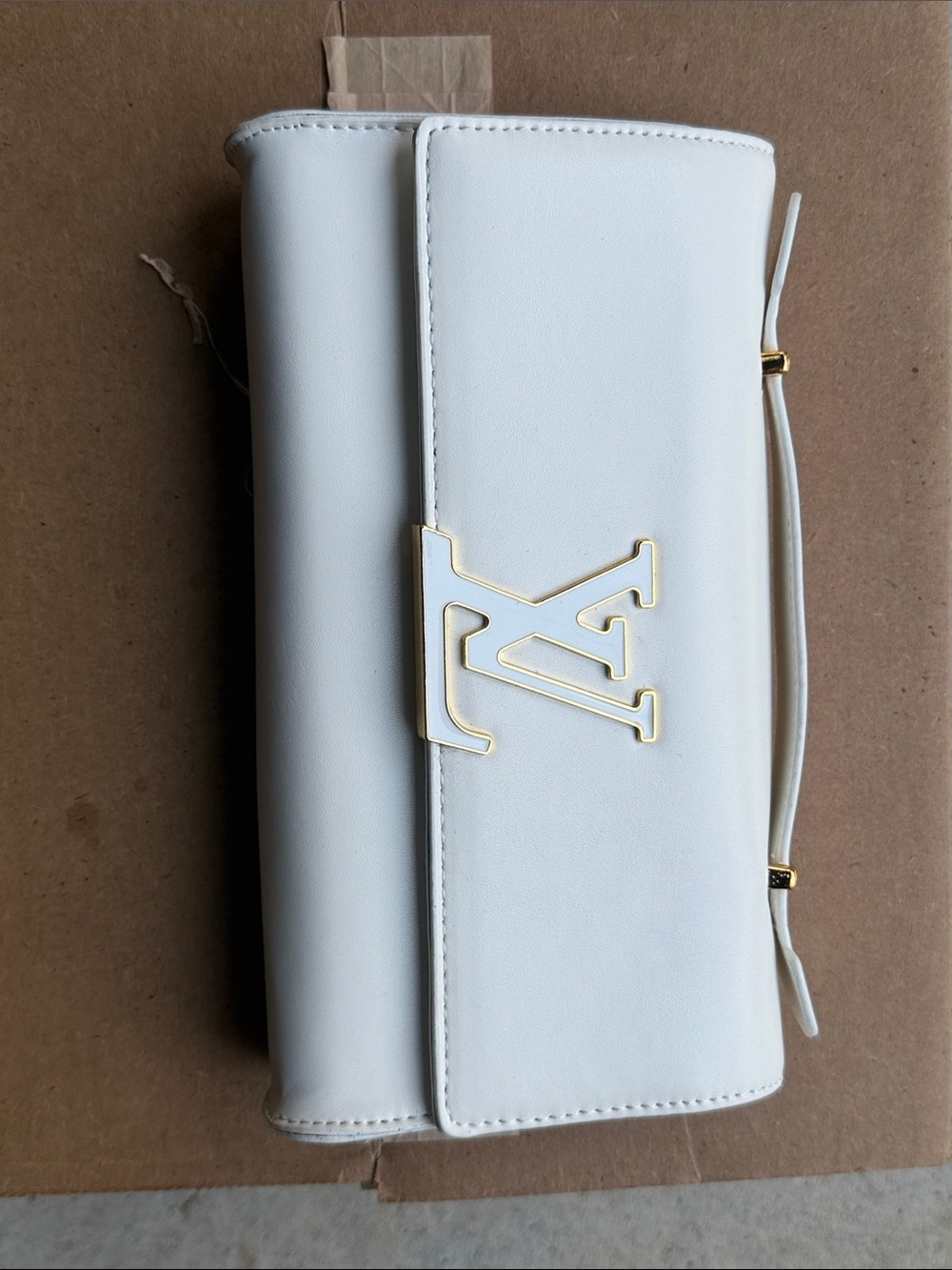 White Leather Shoulder Bag with Gold Logo